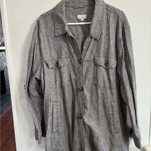 LOFT Women's Black and White Striped Utility Jacket XXL